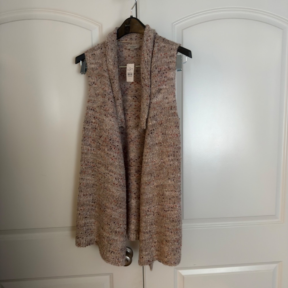 LOFT Outlet Womens Confetti Marled Knit Open Front Shawl Collar Sweater Vest S